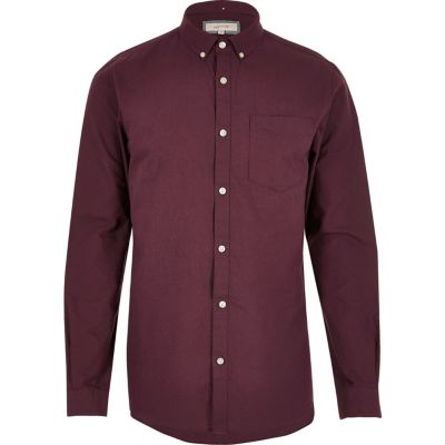 Red casual long sleeve Oxford shirt